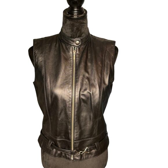 CAbi Women's sz Small Black Genuine Leather Zip Vest Grunge Hippie Motorcycle - Picture 1 of 8